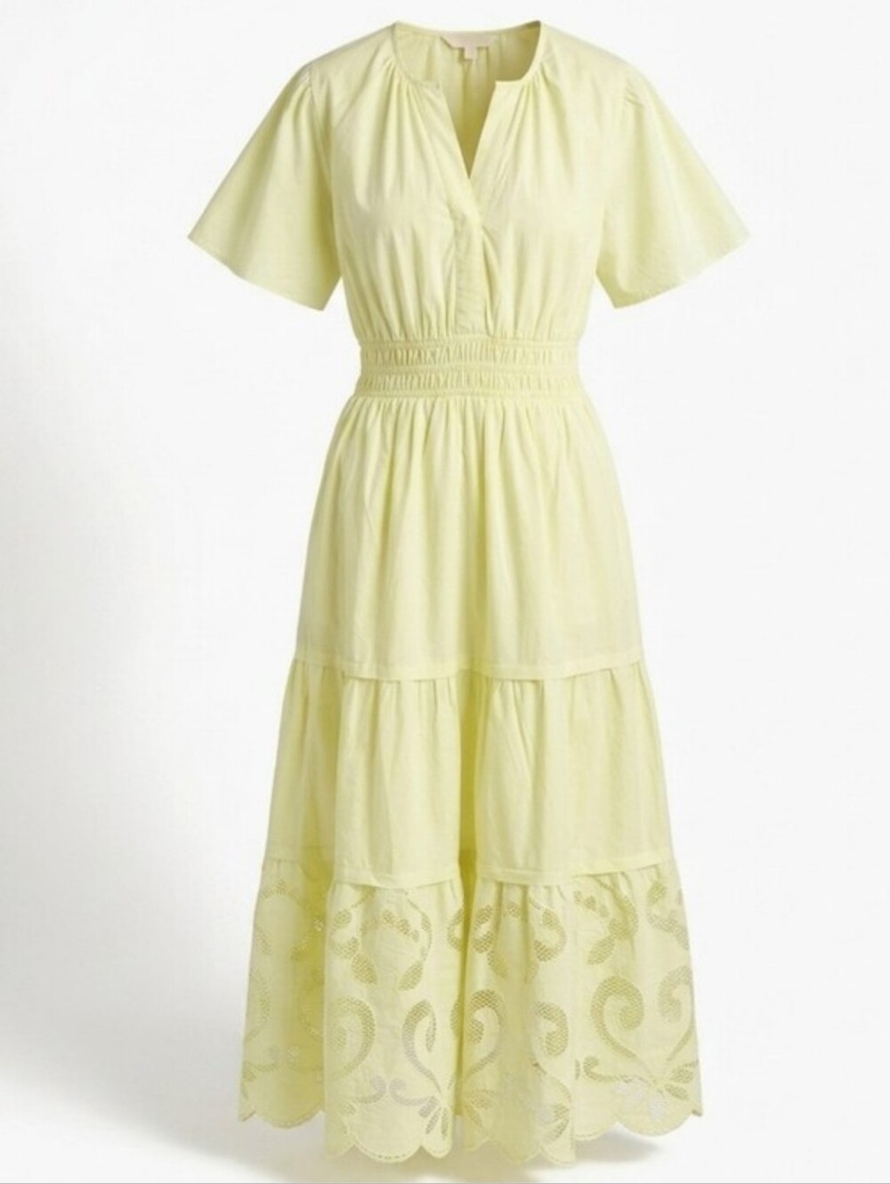 Haute Hippie Style Yellow Short Sleeve Tiered Somerset Maxi Dress